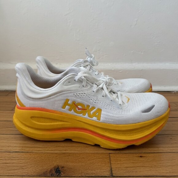 HOKA Bondi 9 Frost Sunflower White Men\'s Running Shoes Size 10.5 New 1162011-FNF main image 5
